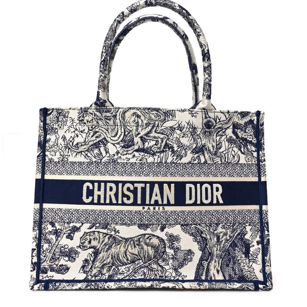 Christian Dior Canvas Embroidered Medium Dioriveria Toile De Jouy Book Tote Blue
